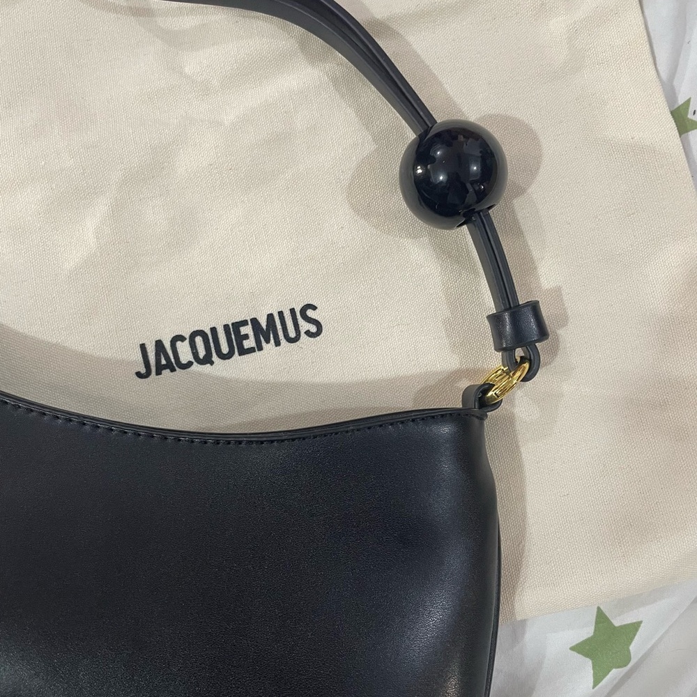 Jacquemus Black Leather Small Shoulder Bag with Gold Logo - Picture 7 of 11